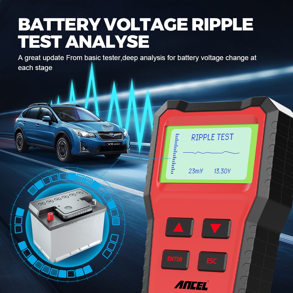 ANCEL BST100 12V Car Battery Tester Digital Car Battery Analyzer Battery Health Analyzer Car Diagnostic Tool Car Battery Checker For Car/Motorcycle/Vans/Light Truck/Boat