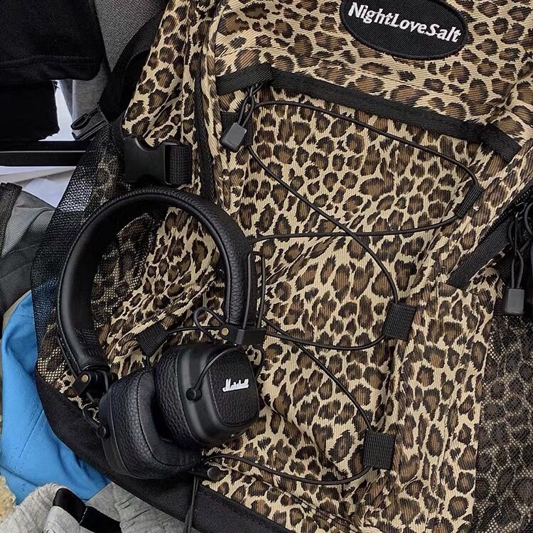 Sera dark wind and cool leopard print backpack pria dan wanita versi korea ins tas sekolah pelajar kasual berkapasitas besar all-match trendi versi korea