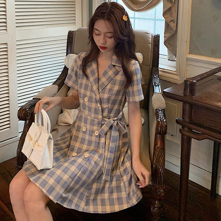 Paling Laris Dress Lengan Pendek Motif Kotak-Kotak Untuk Wanita