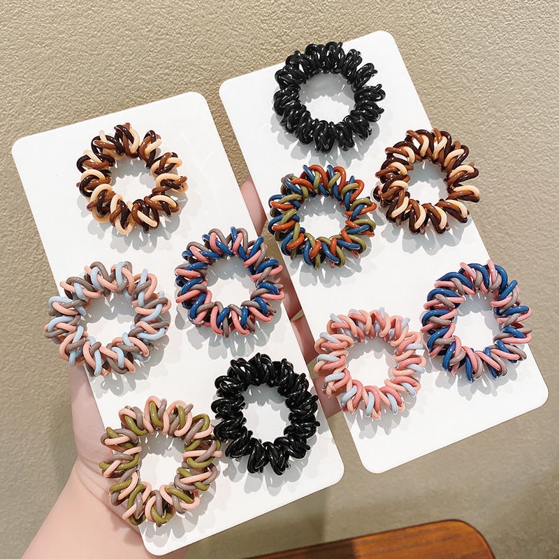 Ikat Rambut Model Kabel Telepon Spiral 3 Lapis Warna-Warni Untuk Wanita