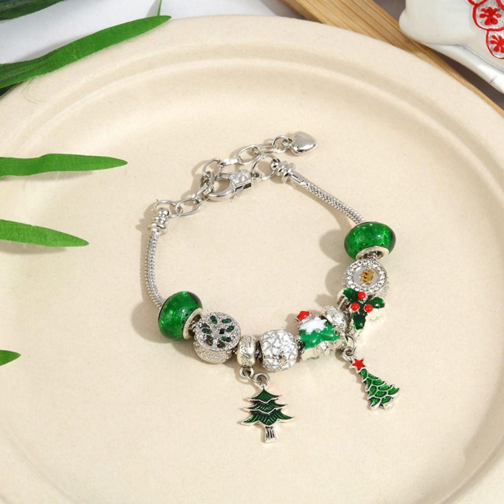 Needway   Gelang Natal Manis Unik Mewah Merek Gadis Hadiah Santa Claus Elk Charms Rantai Tulang Ular Manik-Manik Perhiasan