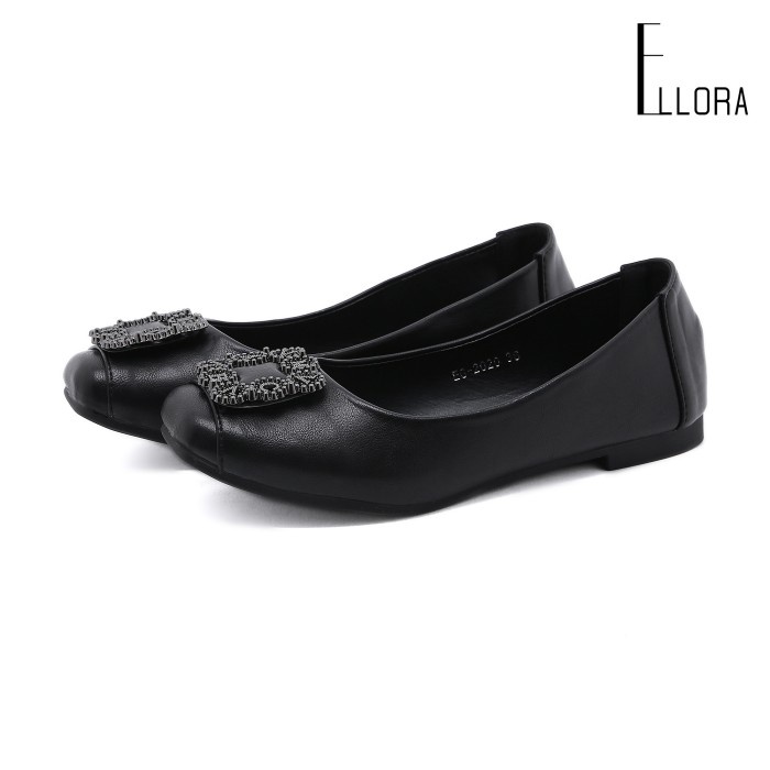 ELLORA EG-2020 / SEPATU FLATSHOES BALLERINA SEPATU KERJA WANITA IMPORT - Black, 36