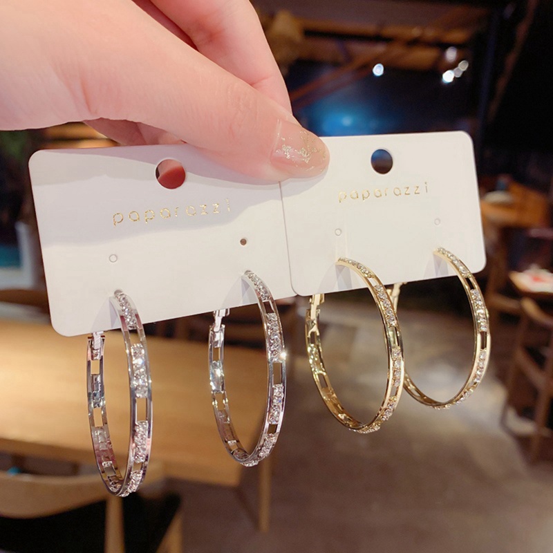 Fancyqube Fancycube Anting Bulat Lapis Emas 18k Dengan Batu Zircon Berkilau Untuk Wanita
