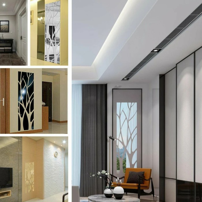 DIY Stiker Dinding Cermin Pohon Wallpaper Dekorasi Wall Sticker 100x28 - Silver
