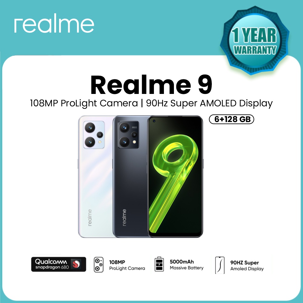 realme 9 4G 6/128 GB 5000mAh battery ,108MP ProLight Camera, 90Hz AMOLED Display, Snapdragon 680