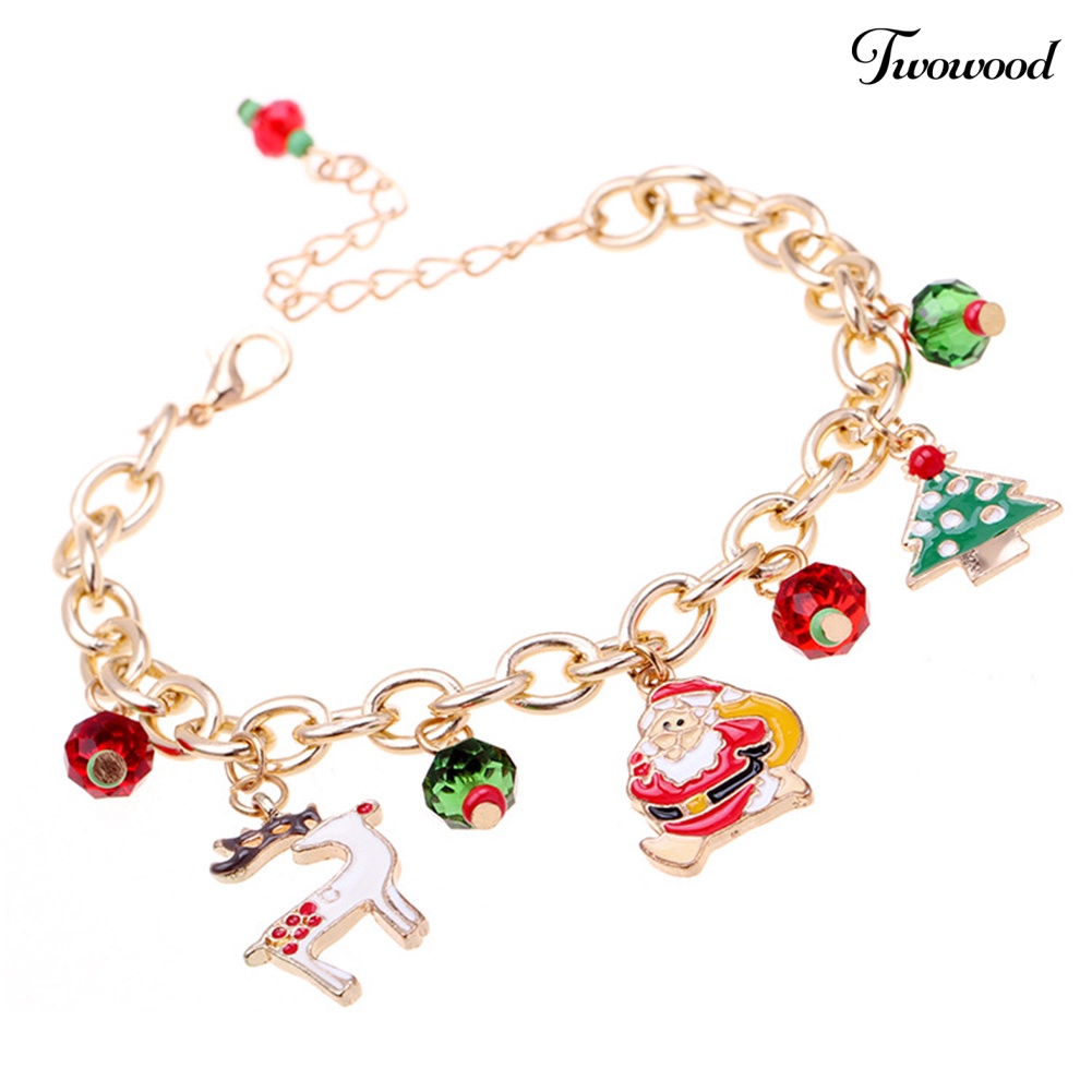 Gelang Adjustable Dengan Liontin Santa Rusa Dan Pohon Natal Untuk Wanita