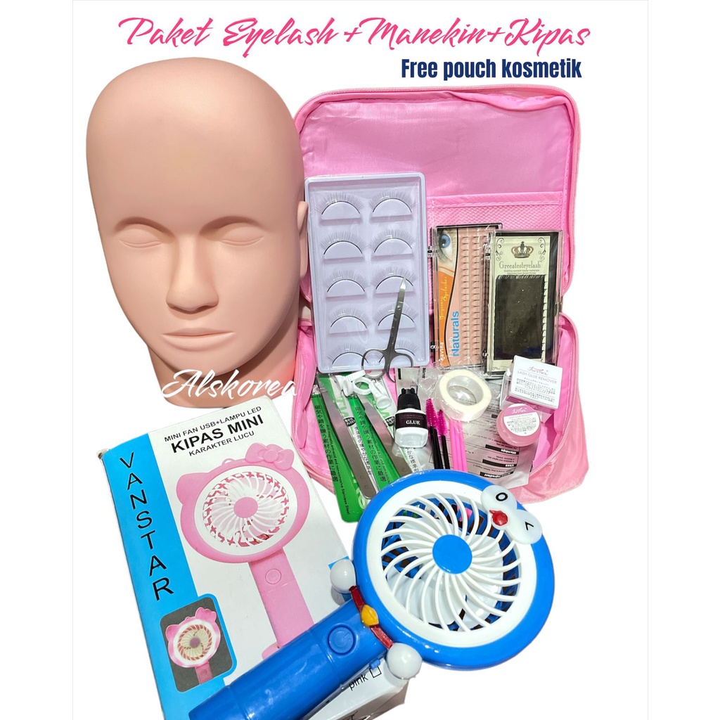 Paket Bulumata Eyelash Extension Manekin+Kipas free pouch BEST SELLER