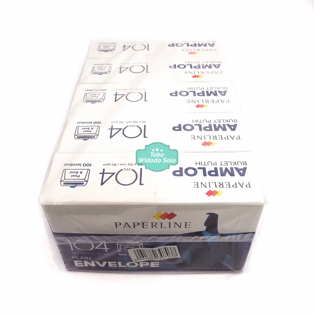 

5 BOX Amplop Putih Polos Paperline 104 PPS Peel Seal Lem - PER BOX ISI 100 Lembar