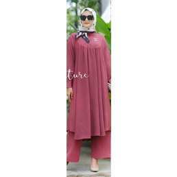 Marwah Set Crinkle Jumbo  Baju Setelan Wanita Kekinian / Long Tunik Set Celana Crinkle Airflow Ld 120 Cm Pakaian Wanita Terbaru