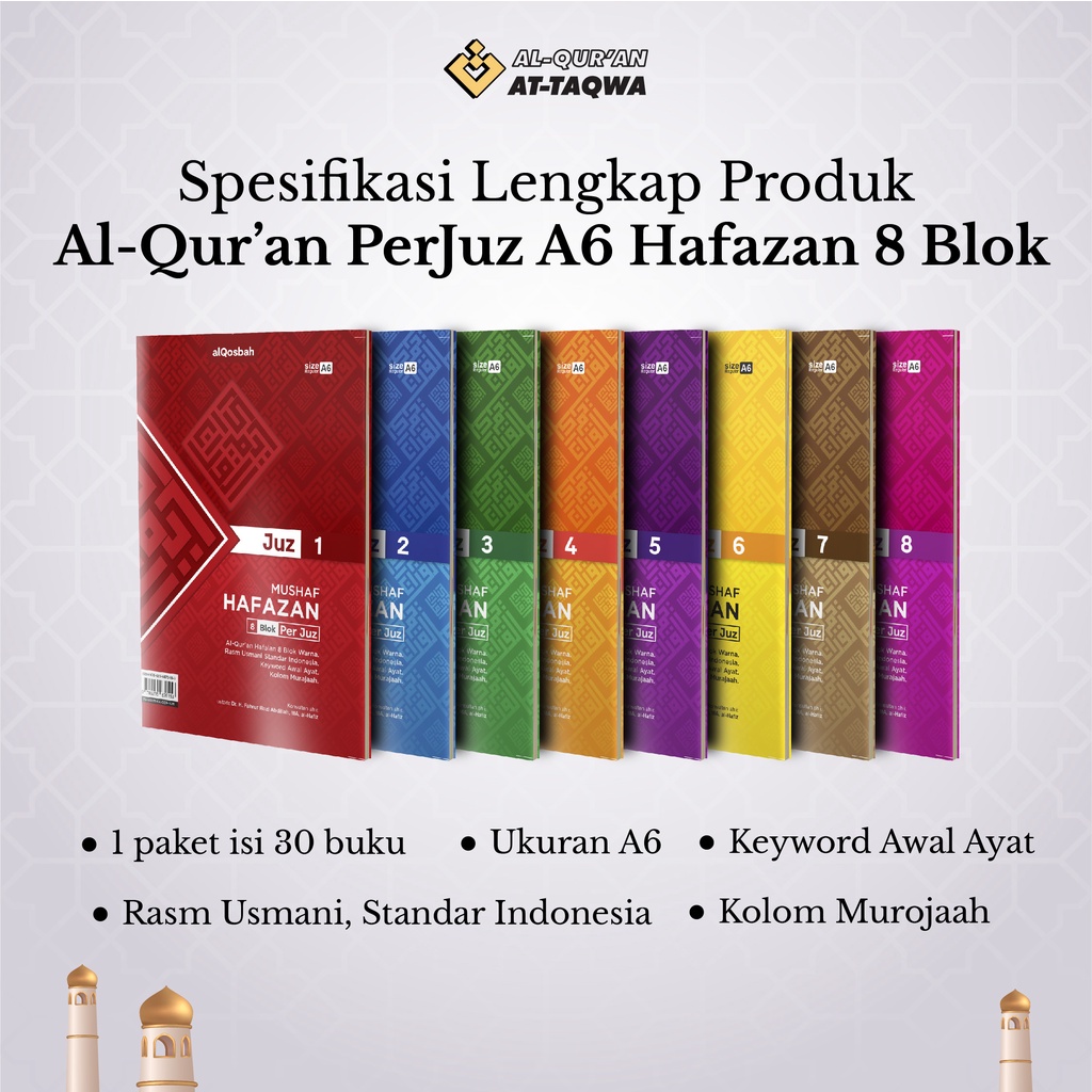 Al-Qur'an PerJuz A6 Hafazan 8 Blok Super Minimalis &amp; Ringan, Muat di saku! (BONUS BUKU DZIKIR)