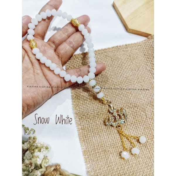 Tasbih Batu Crystal 99 butir + Lafadz Allah Putih Elegan