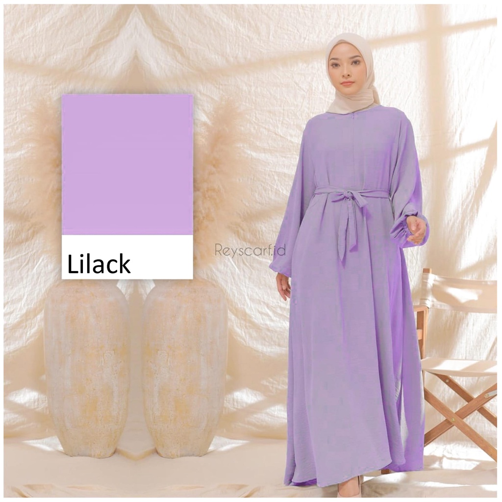 Halwah Dress Muslim Wanita Gamis Tali Pinggang Crinkle Airflow