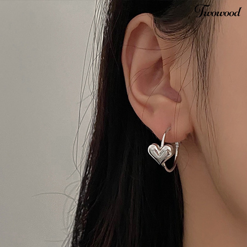 1 Pc Anting Electroplating Bentuk Hati Untuk Wanita