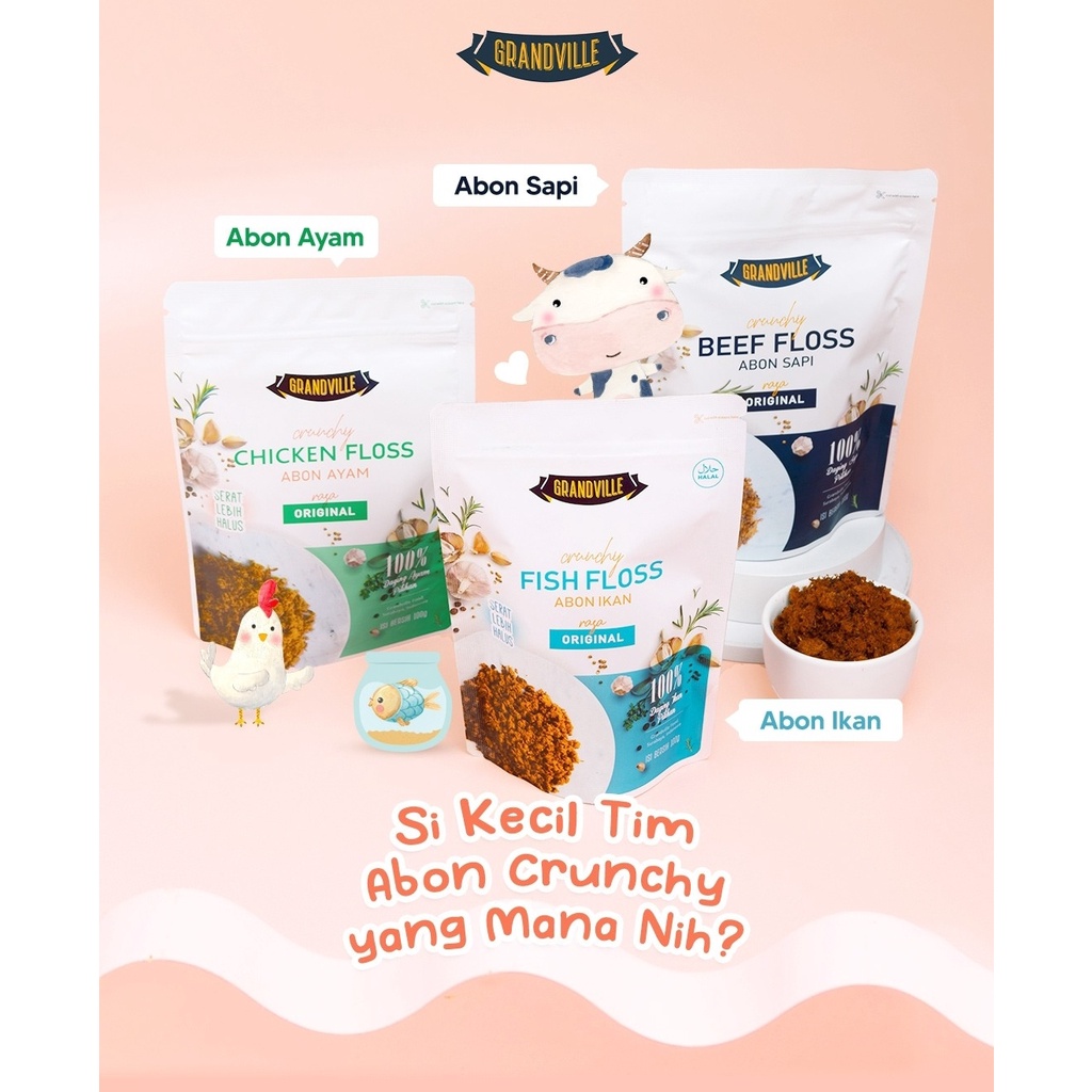 GRANDVILLE Abon Sapi Ayam Asli 100g - Crunchy Beef Chicken Floss - Mpasi Bayi Anak NO MSG Halal