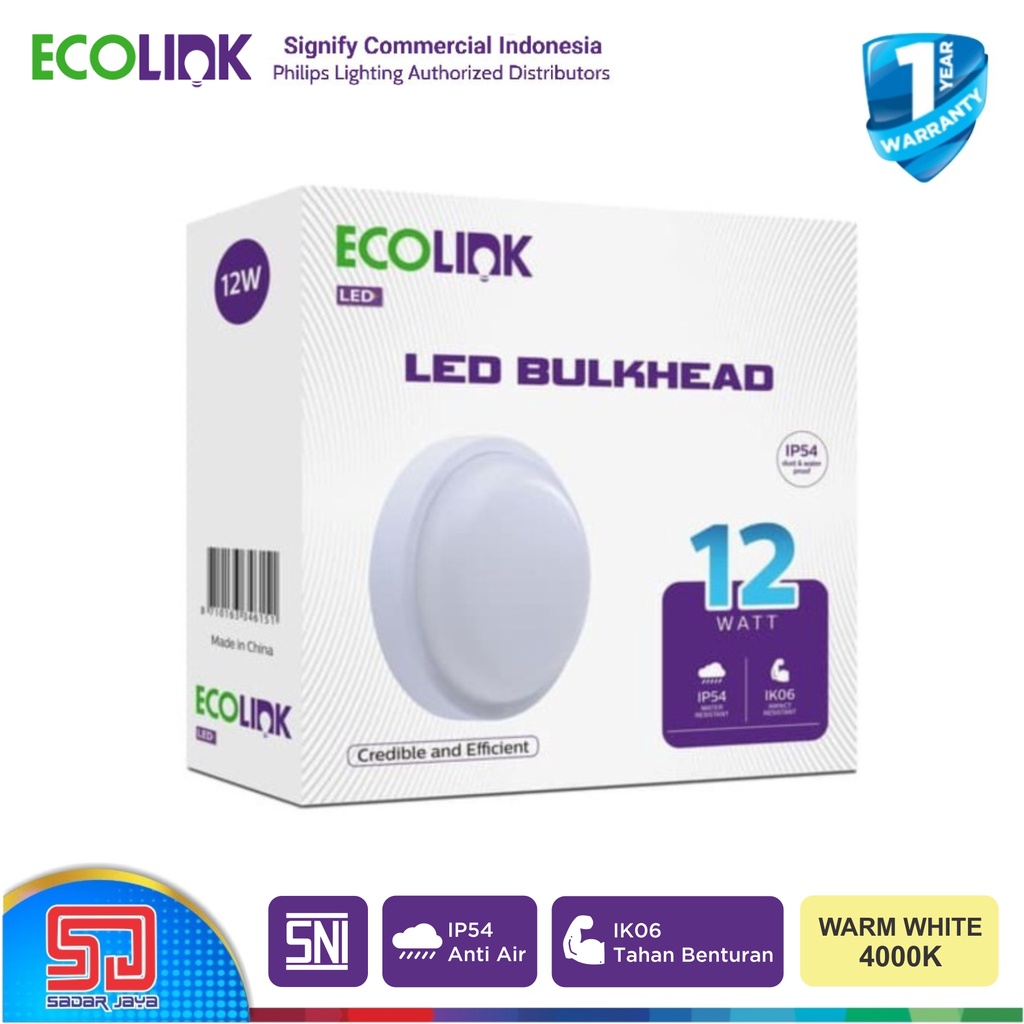 ECOLINK BH007 Lampu Tempel 12W LED Plafon 12Watt Bulb Bohlam Dinding 12 Watt - 4000K Kuning Cerah