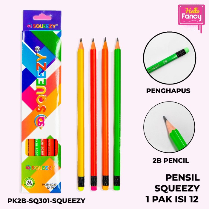 

Pencil Pensil 2B Squeezy 1 Box isi 12 Pcs / Pensil 2B Kayu Murah