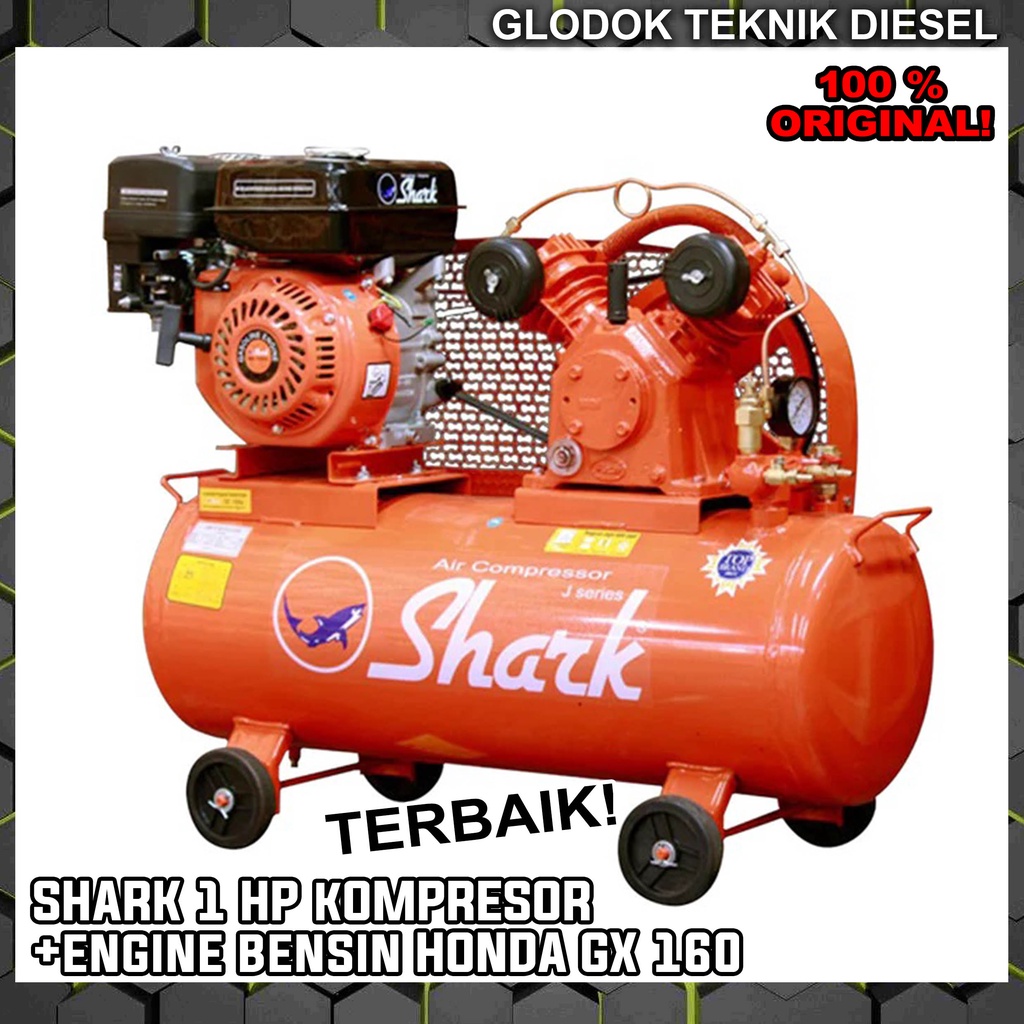 SHARK 1 HP PK Kompresor Angin + Engine HONDA GX Penggerak Bensin Air Compressor ORIGINAL TERBAIK