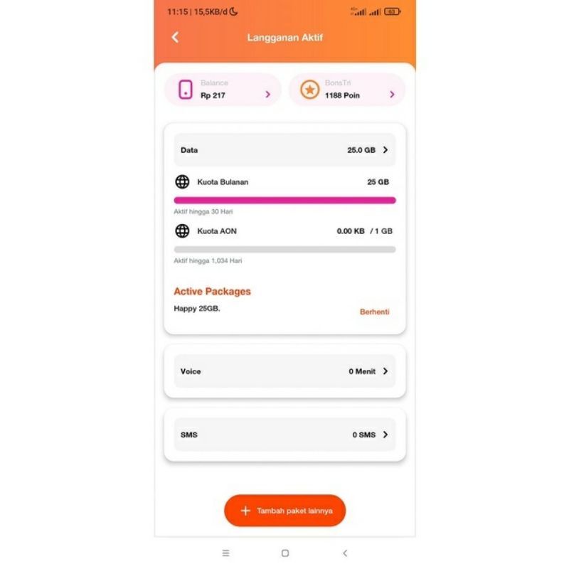 kartu perdana tri 3 three sakti 25GB full 24jam reguler nasional