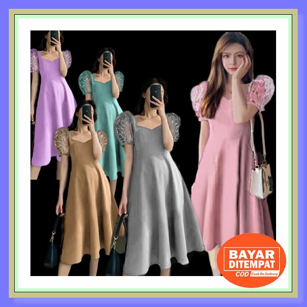 Dress Cantik Kekinian Wanita Terbaru Dewasa Korean Style Dres Kondangan Remaja Cewek Dres Viral Impo