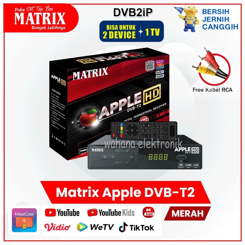 Matrix Apple HD DVB T2 STB Support Youtube Wifi Set Top Box Antena Tv Siaran Digital Stb TV Tabung Box Multimedia PVR EPG Receiver Tv Digital