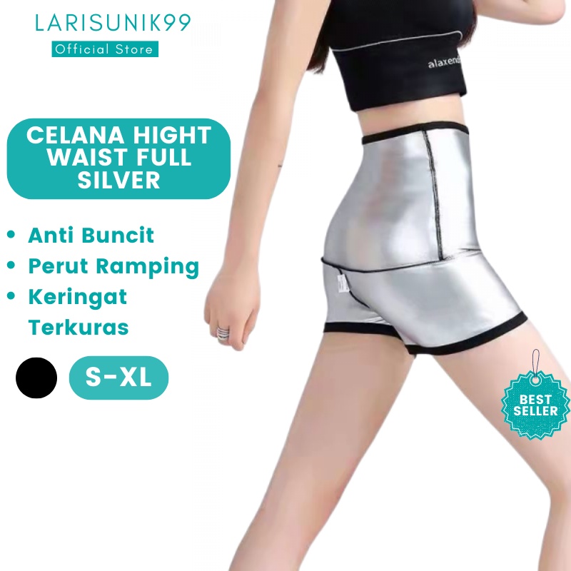 Celana Bawahan Olahraga Pendek Hot Pants Wanita Legging Leging Lejing Laging Sauna Senam Yoga Gym Fitnes Workout Lari Pembakar Membakar Lemak Perut Buncit Paha dan Betis Celana Silver Pendek Premium Import Original