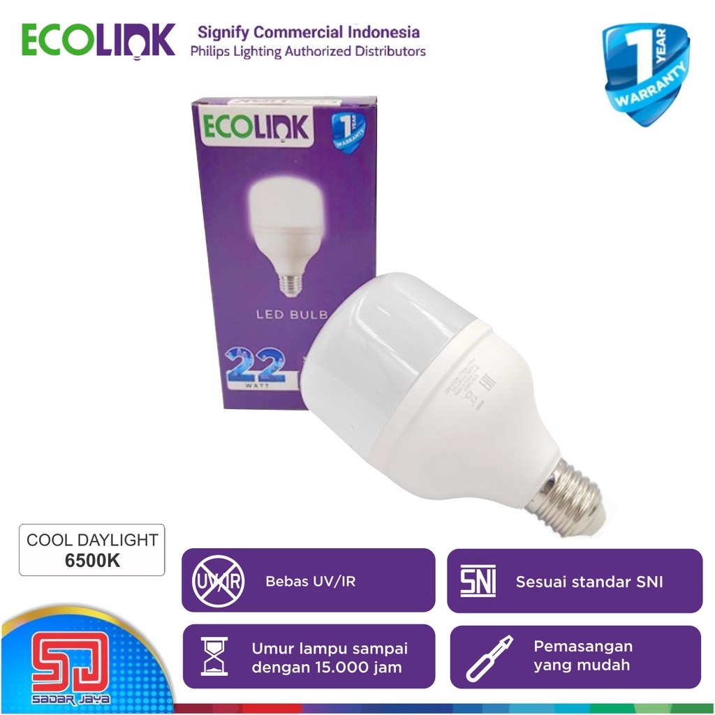 ECOLINK Lampu 22W LED Capsule 22Watt Bulb Bohlam 22 Watt - 6500K Cool Daylight Putih