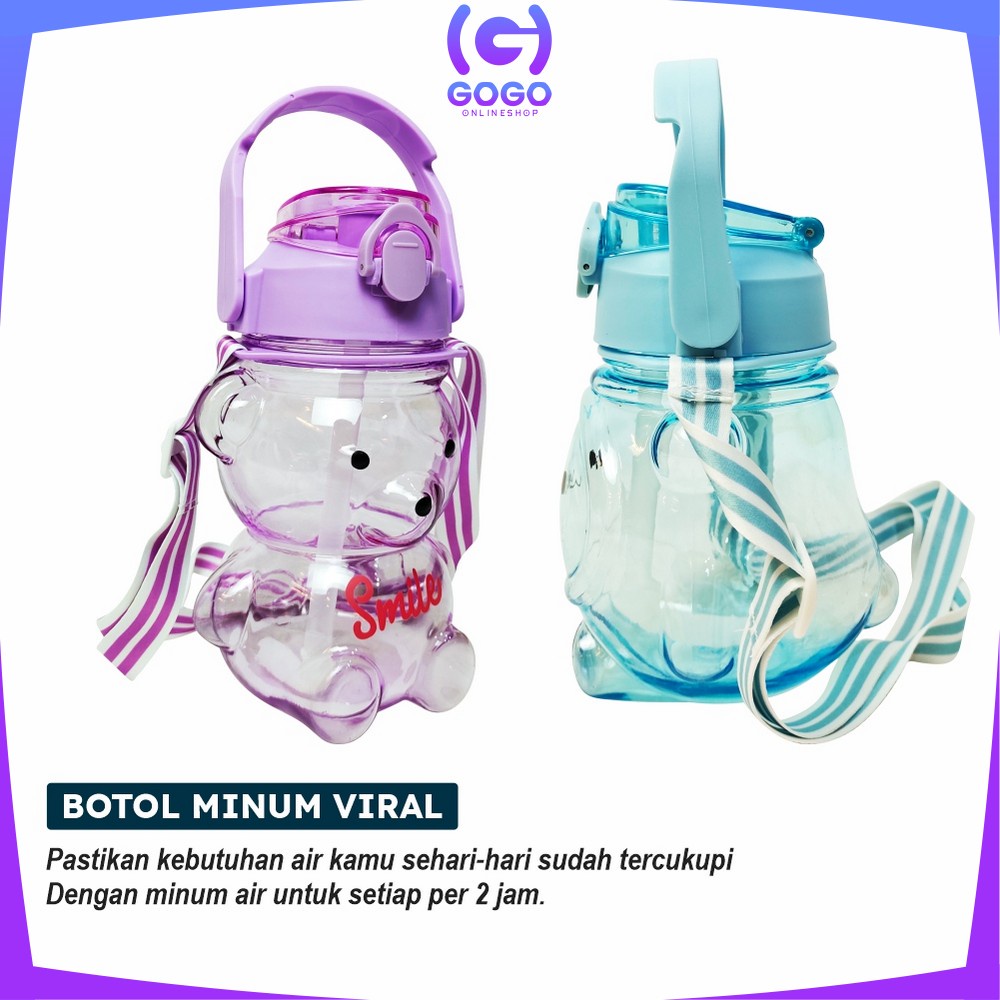 GOGO-C589 C592 Botol Minum Anak Boneka Bear Beruang 1 Liter Polos Gradasi / Tumbler Minum Anak Karakter Bear Gemoy Pelangi