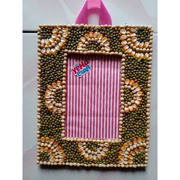 Prakarya anak sekolah / pigura dari biji bijian / bingkai foto dari biji bijian / kolase biji bijian