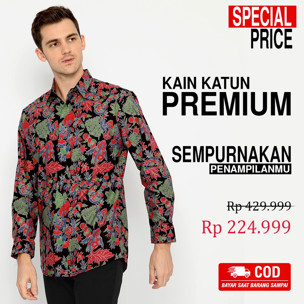 BAJU BATIK PRIA Kemeja Lengan Panjang Slimfit Premium Motif Ikan Koi Warna Hitam Nila Hijau 722208 Cap 72 - Baju Kemeja Atasan Pakaian Setelan Batik Pria Cowok Laki Laki Remaja Keluarga Kantor Lengan Panjang Modern Slimfit Slim Fit Premium Kekinian