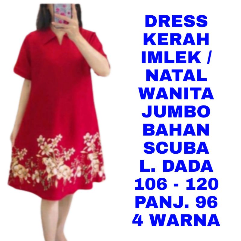 WK DRESS KERAH WANITA JUMBO BIG SIZE LD 110 LD 120 BAJU IMLEK SINCIA NATAL