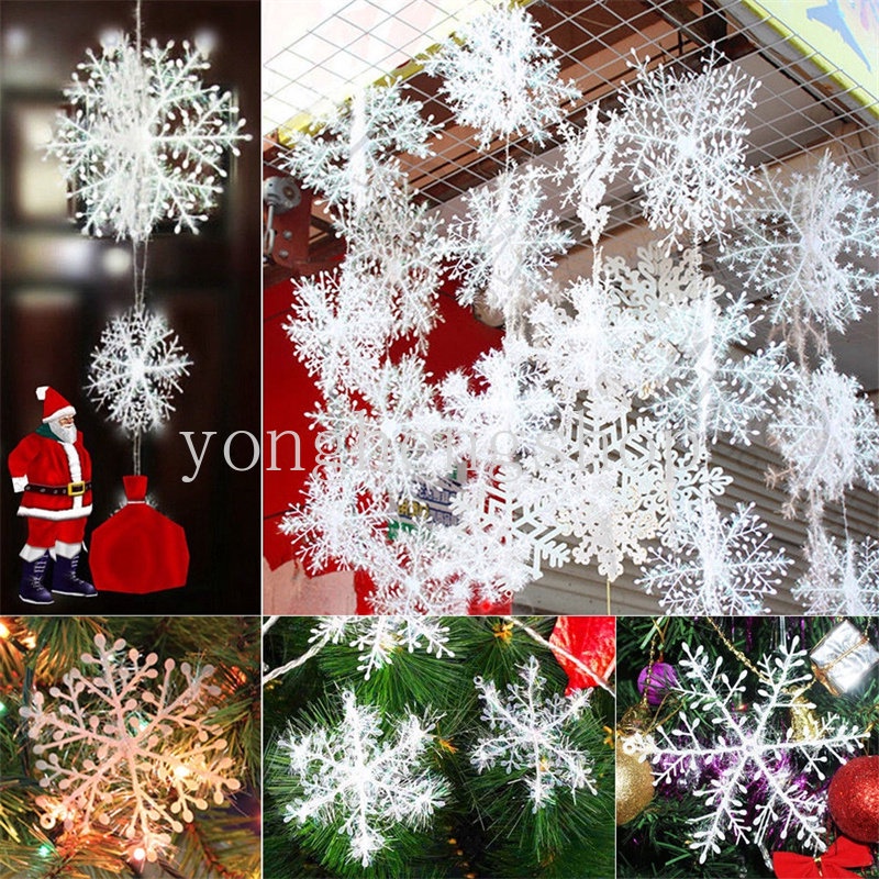 30pcs / set Ornamen Gantung Bentuk Snowflake Untuk Dekorasi Pohon Natal