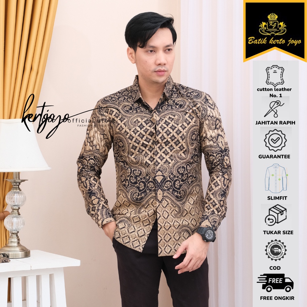 Batik Pria Lengan Panjang Batik Pria Modern Slimfit baju Batik Pria Lengan Panjang Premium Slim fit BATIK KERTOJOYO KJ007 kemeja batik pria lengan panjang full furing baju batik alisan pria Kemeja batik slimfit pria premium PRABUSENO LASKALA AKSA ADINATA