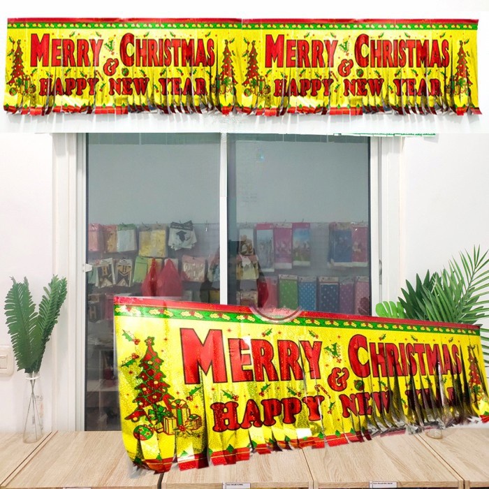 Garland Merry Christmas &amp; Happy New Year Banner Rumbai Foil Murah Banner Gong Xi Fa Cai Harga Grosir Termurah