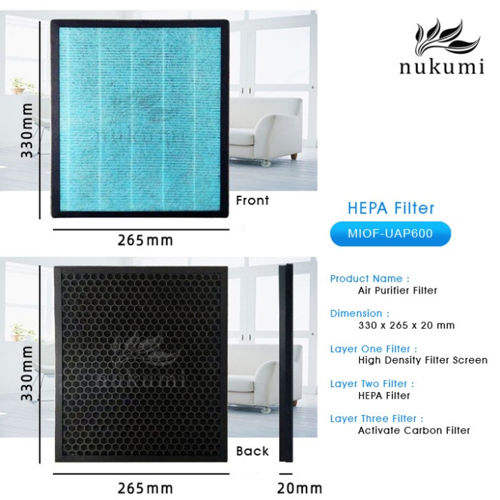 PROMO Nukumi Air Purifier Hepa Filter + Active Carbon - 330mm x 265mm
