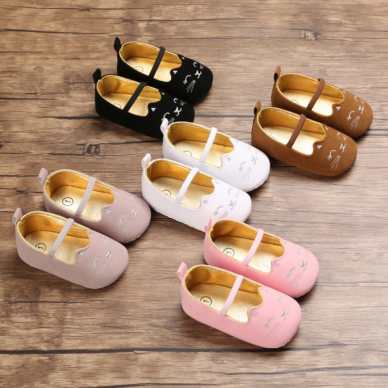 Prewalker Girl Flat shoes Cat  Bordir - Sepatu bayi Perempuan usia 0-18 bulan