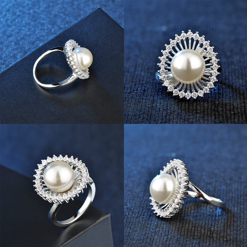 Fancyqube Cincin Bentuk Bunga Besar Aksen Mutiara Imitasi Gaya Korea Retro Vintage Untuk Wanita