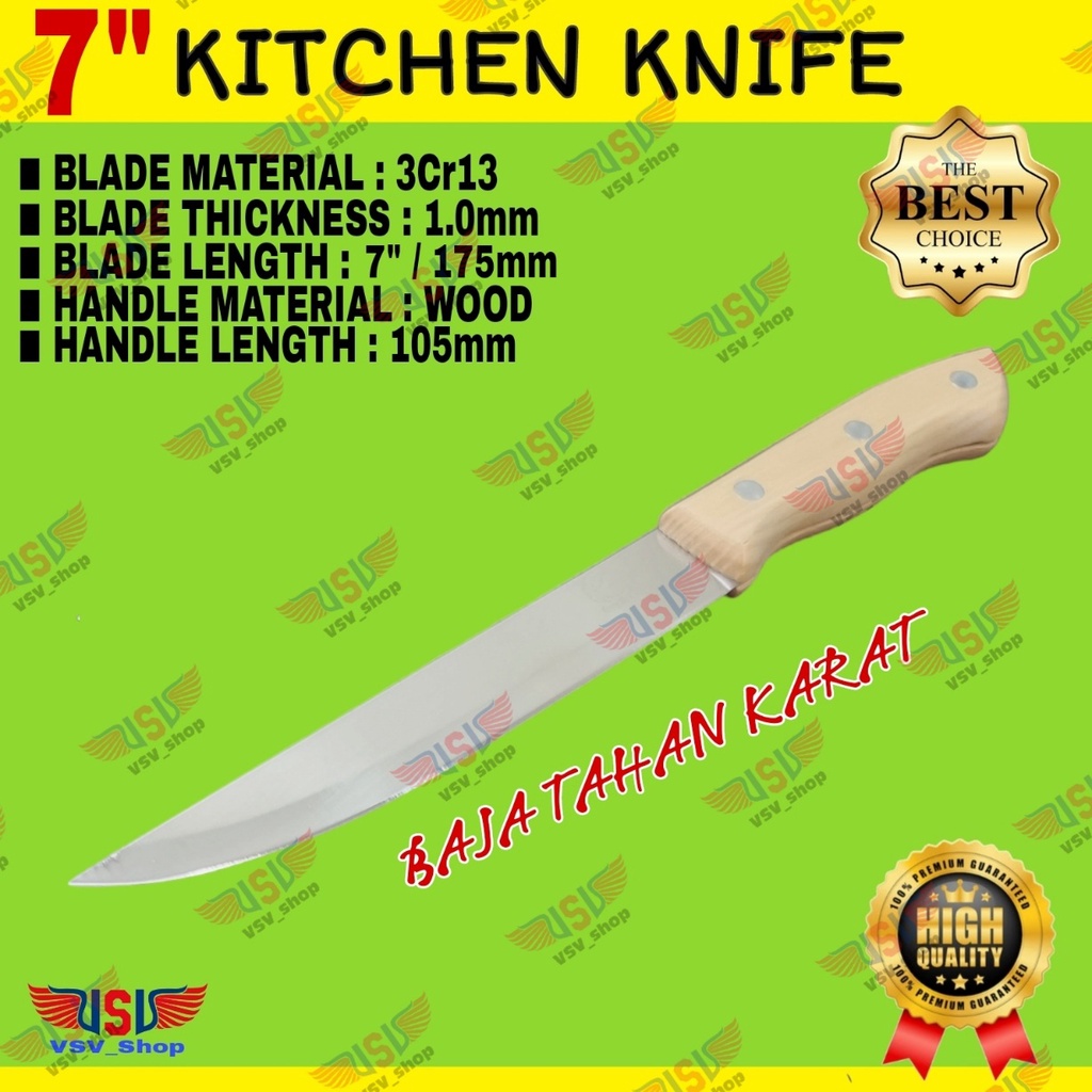 Pisau Dapur Gagang Kayu Premium Kitchen Knife 7&quot; Chef Knife Stainless Steel