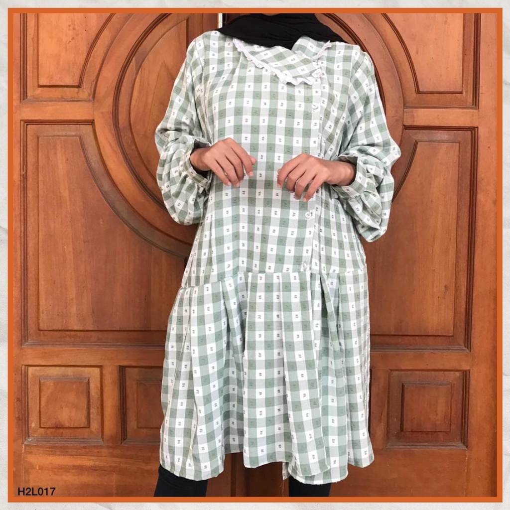 Ezpata Atasan Wanita Grenda Midi Dress Kemeja Tunik Rubiah Premium LD 108cm Motif Kotak Busui Wudhu Friendly Harga Murah Berkualitas