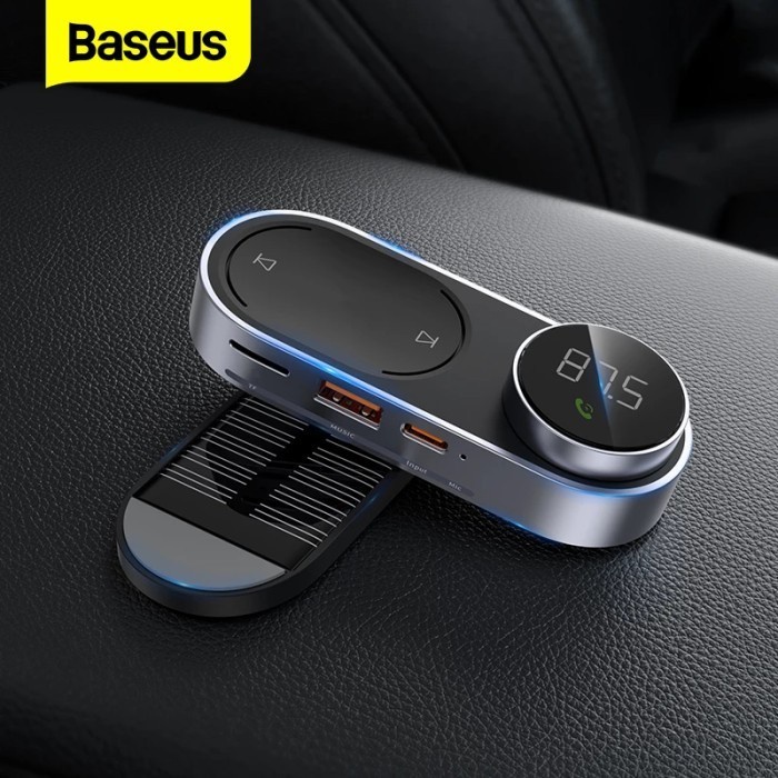 BASEUS SOLAR FM MODULATOR TRANSMITTER BLUETOOTH 5.0 HANDSFREE WIRELESS