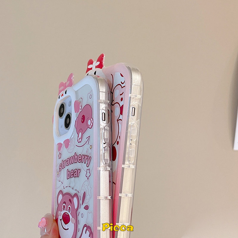 Casing Lensa 3D Bow-knot Monster Kecil Redmi A1 9 10 A1+9T 9A 9C NFC 10C 10A Note9 8 11 11Pro+10 11s 10 Pro Max Plus PO CO M3 X3 NFC Pro Mi 11Lite Kartun Sarung Strawberry Bear