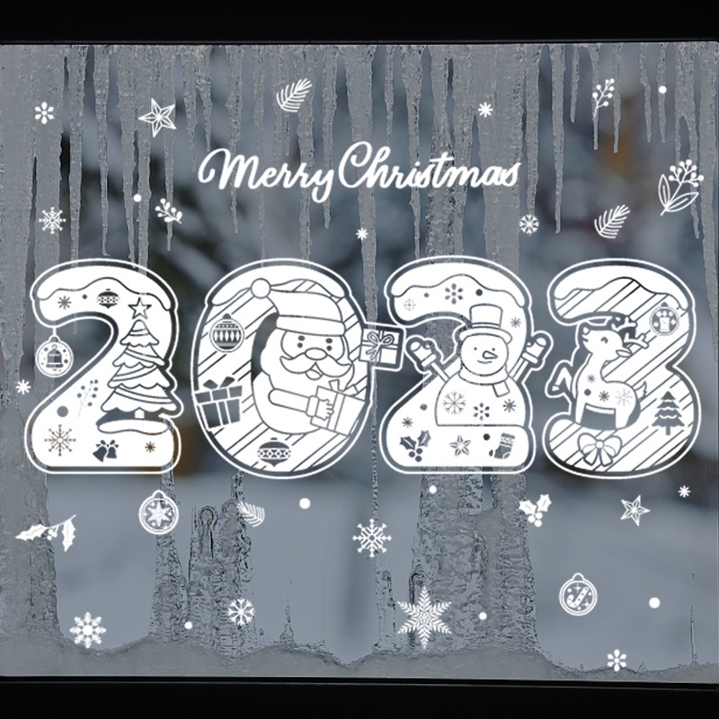 2023 Stiker Dinding / Jendela Kaca Motif Snowflake / Santa Claus / Pohon Natal / Snowman Untuk Dekorasi Rumah