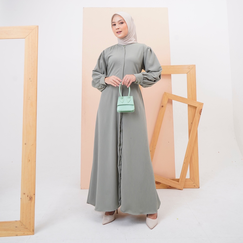 Lini dress crinkel snowsheer gamis polos - Gaun Muslim