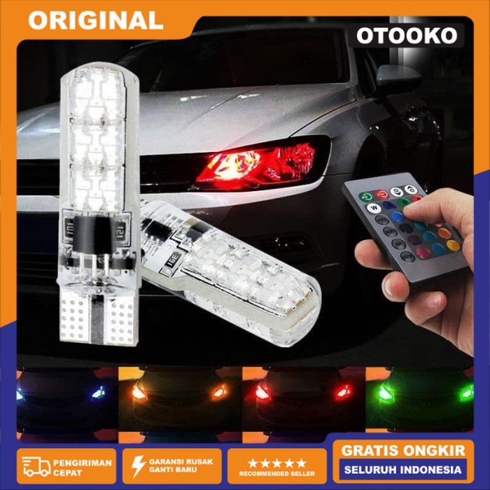 Lampu LED T10 T 10 RGB Lampu Senja Mobil Motor Dengan Remote 2Pcs