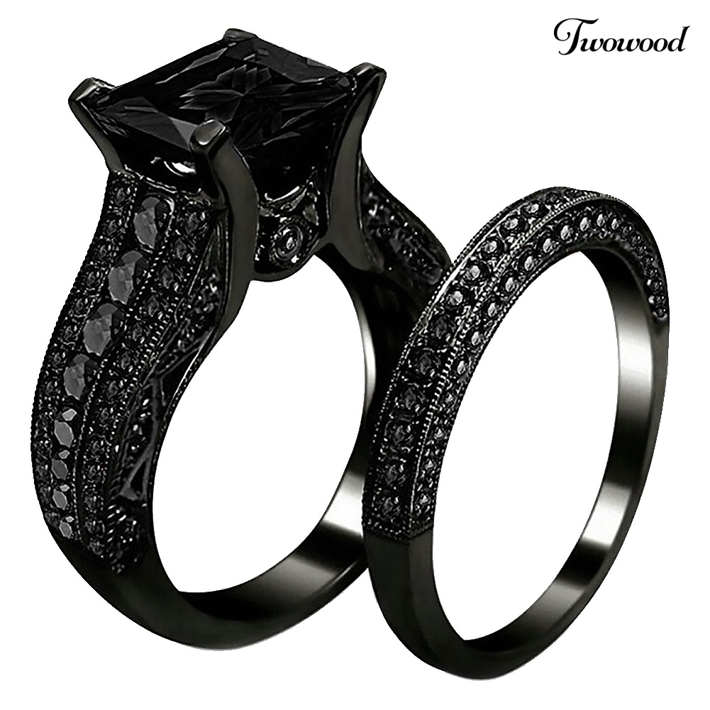 2pcs / Set Cincin Jari Cubic Zirconia Bentuk Persegi Untuk Wanita