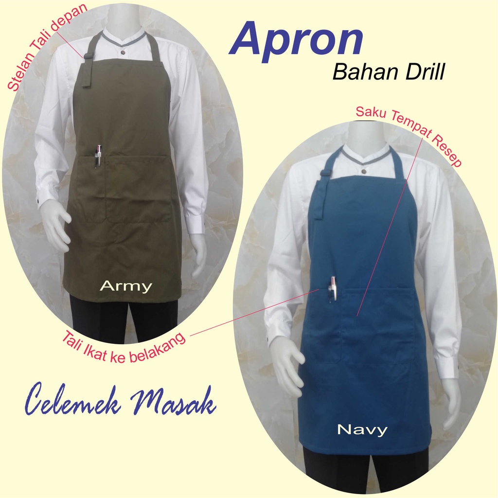 Celemek Masak/ Celemek/ Apron katun drill/ Celemek Masak Murah/ Celemek Dapur/ Celemek Restoran/ Cel