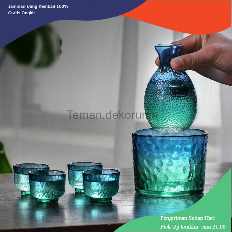 TD - PR SSGP Cangkir Teko Kaca Set Japanese Sake Pot with 4 Cups - FC174