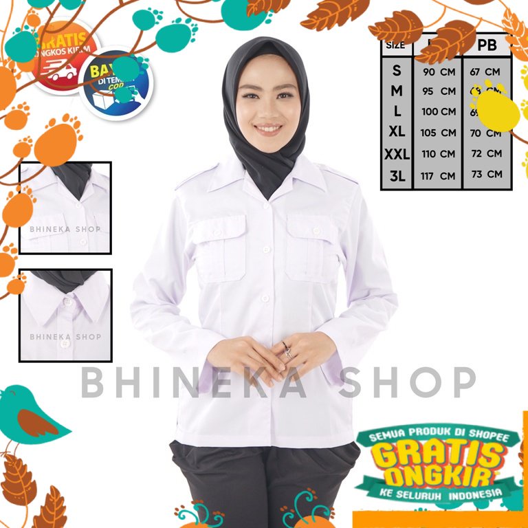 SPESIAL NATAL TAHUN BARU 2022 Kemeja putih dinas Wanita Baju Putih Pdh Pns Wanita Kemeja Atasan Puti