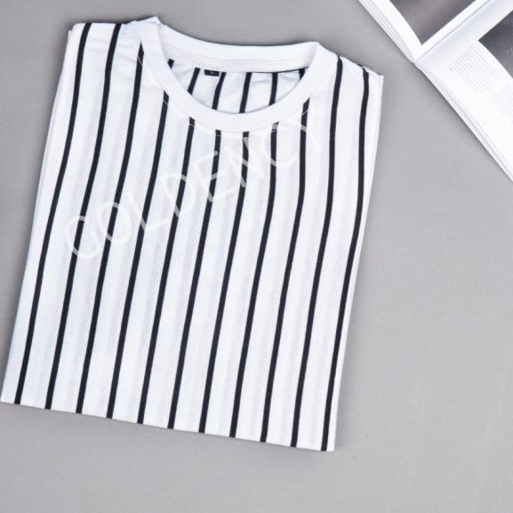 Kaos TShirt Pria | Motif Garis-Garis Vertikal | Casual Santai - Putih, S