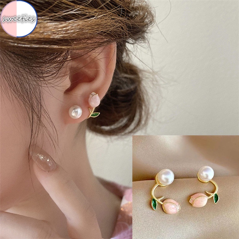 1 Pasang Anting Mutiara Bentuk Tulip Untuk Wanita