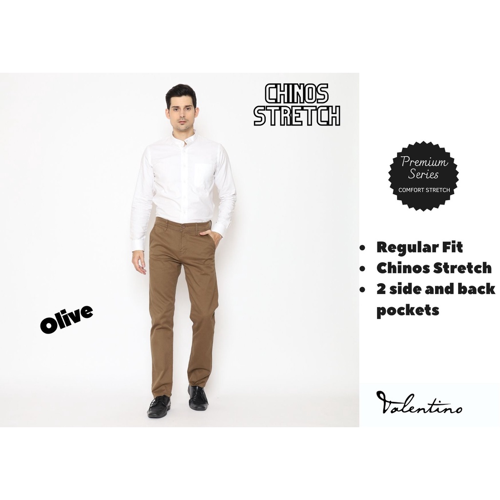 Valentino Jeans Chinos Stretch Pria Celana Panjang Olive